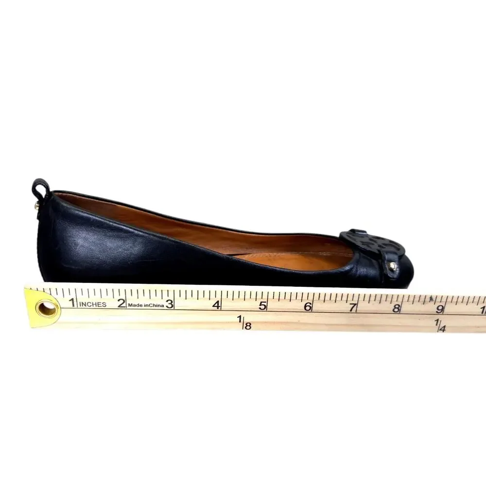 Tory Burch Mini Miller Black Leather Logo Pump‎ Size 5.5M Comfy Flats